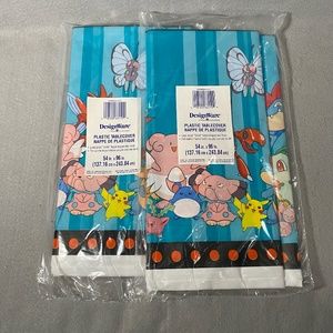 2 Vintage Nintendo Pokemon Design Ware Plastic Table Cover 54 x 96 Blue USA Made